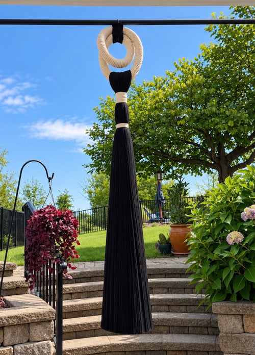 Large Black & Ivory Fiber Sculpture Tassel